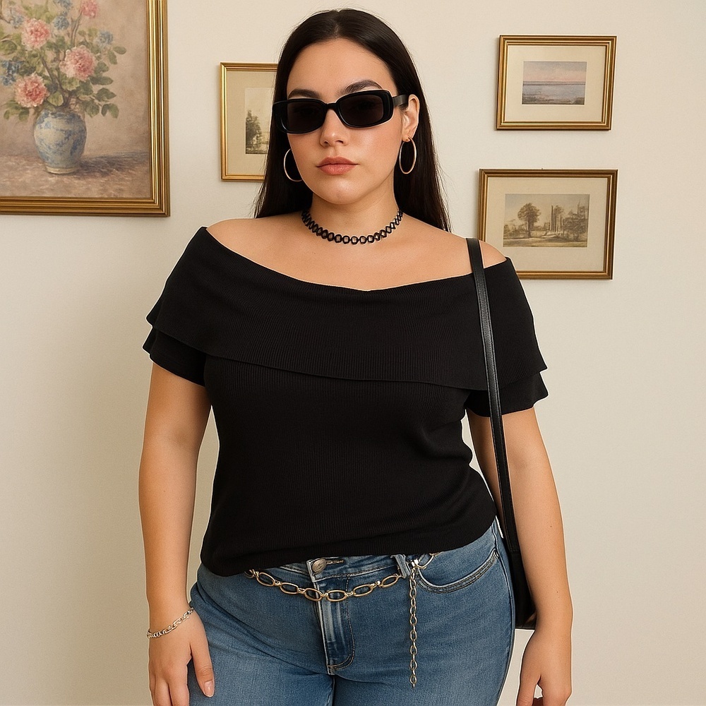 Michael Kors Off-the-Shoulder Top Knit Bardot Asymmetrical
